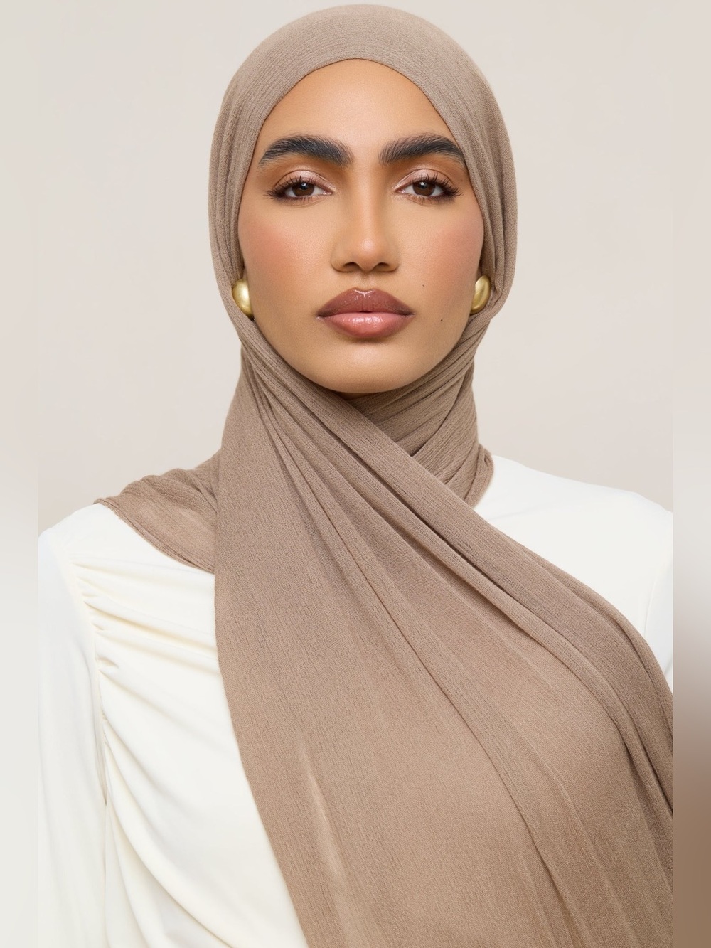 Veiled Collection Modal Crinkle Hijab - Truffle Fringe